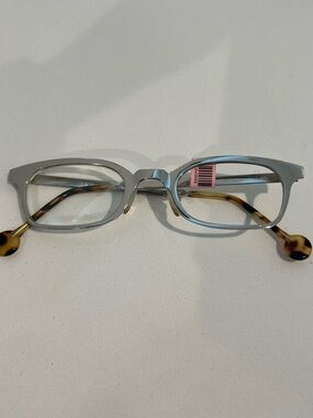 LA Eyeworks Rectangular Silver Frame Eyeglasses with Tortoiseshell Temples